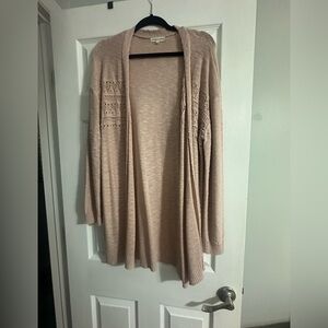 Light Pink Open-Front Knit Cardigan Sweater